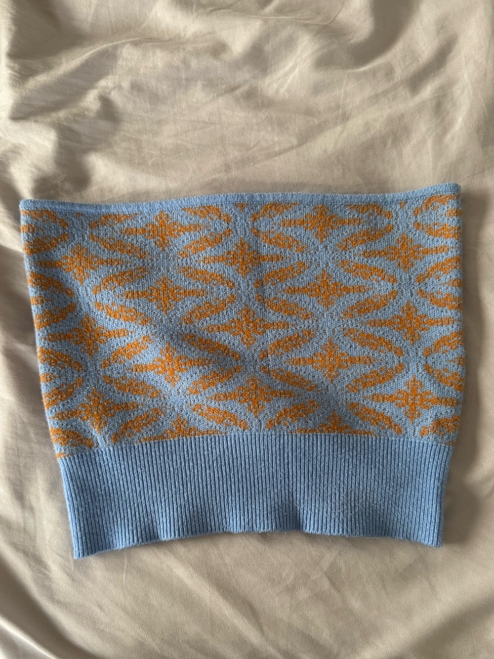 Free People Boho Blue Printed Sweater Crop Tube Top